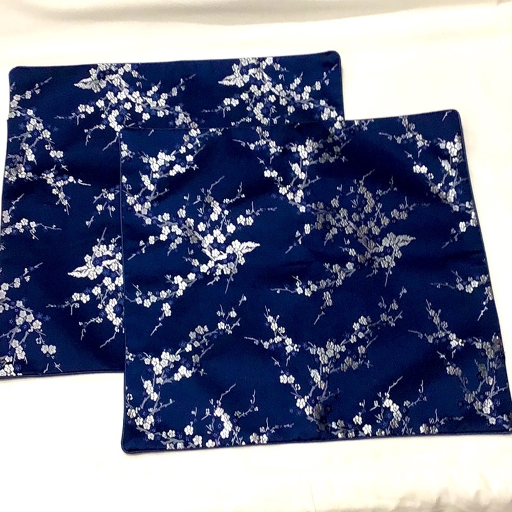 Pair of Navy Blue & Silver pillow covers